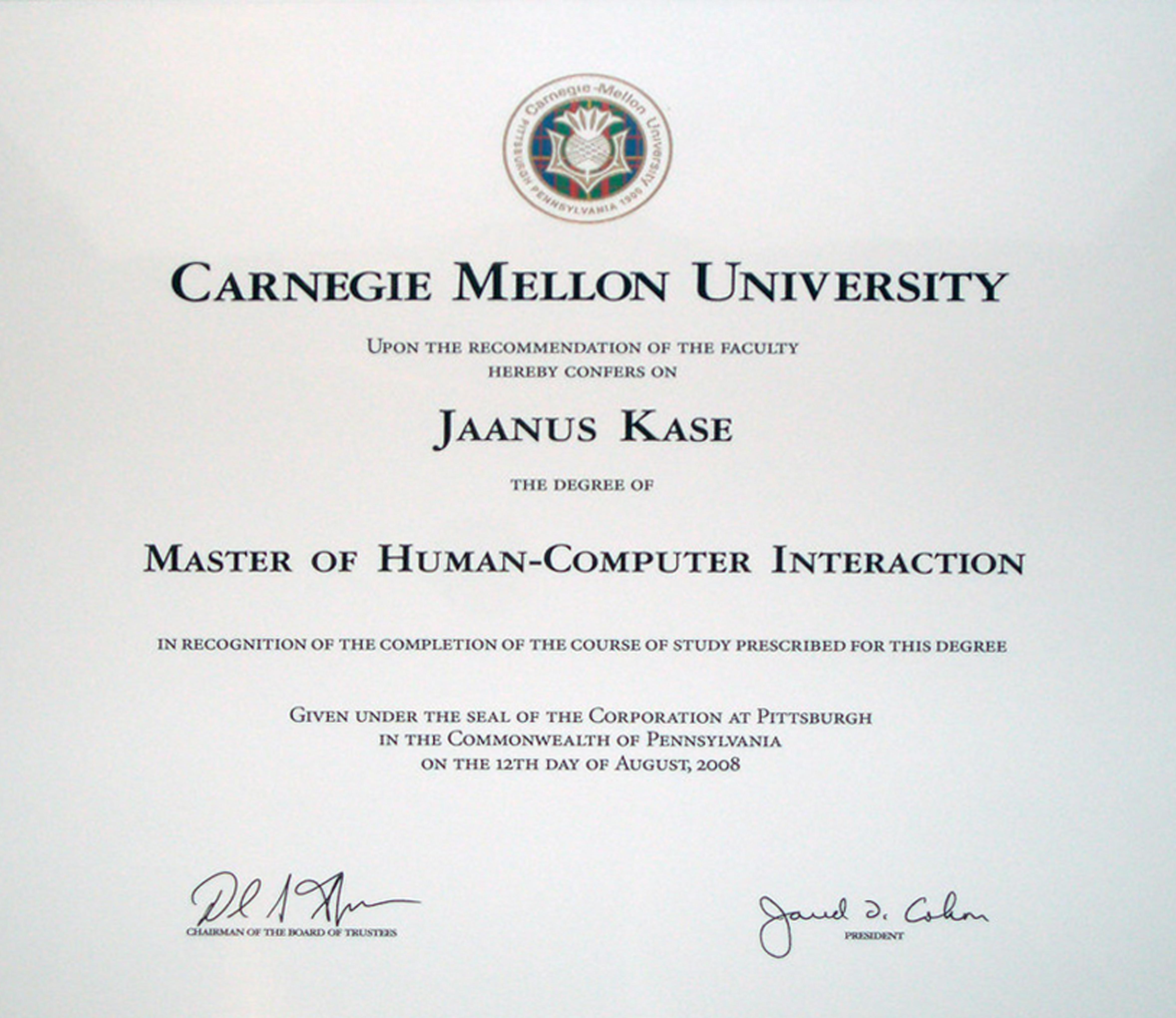 卡内基梅隆大学毕业证书制作假文凭样本