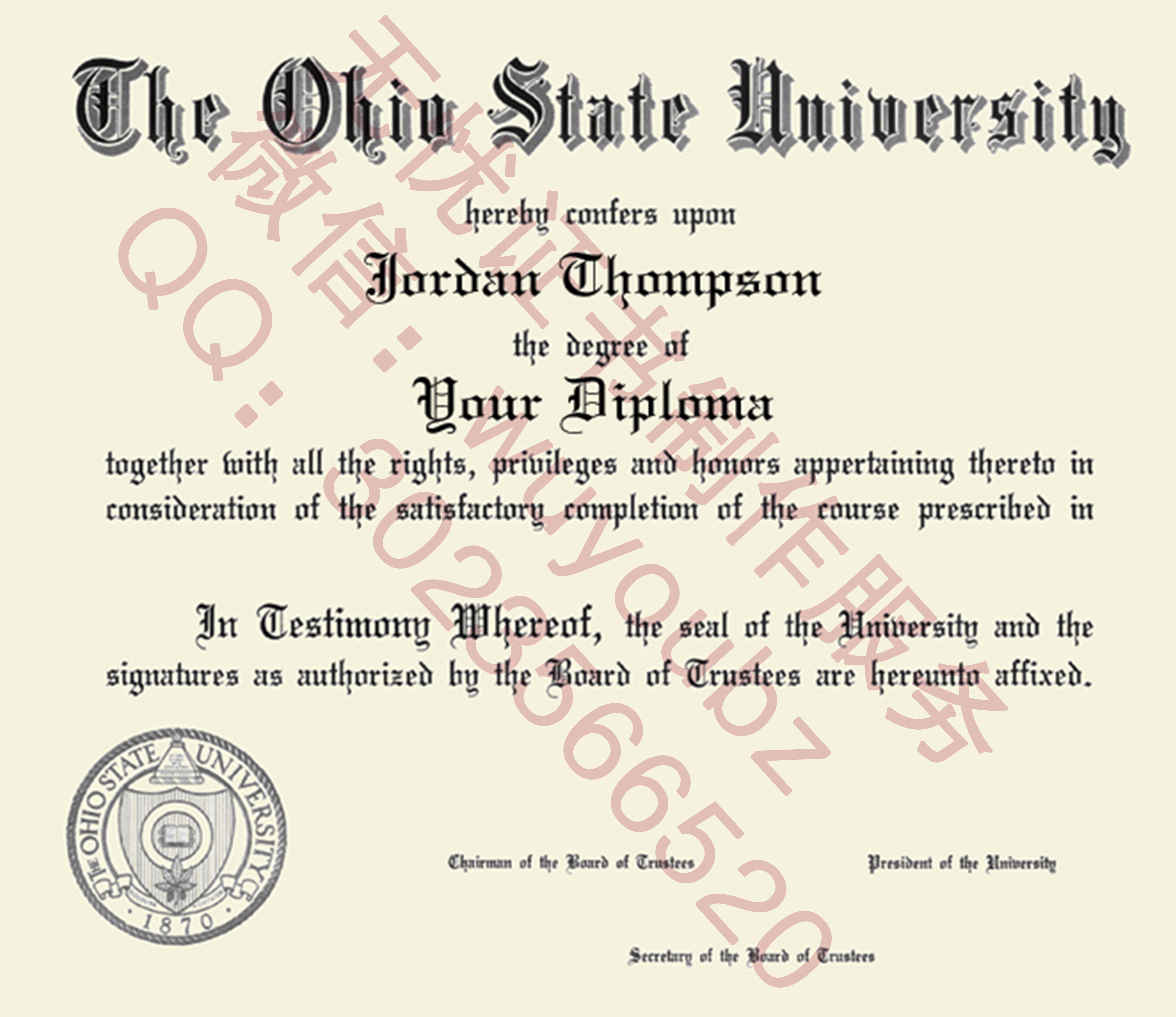 高仿美国文凭俄亥俄州立大学毕业证