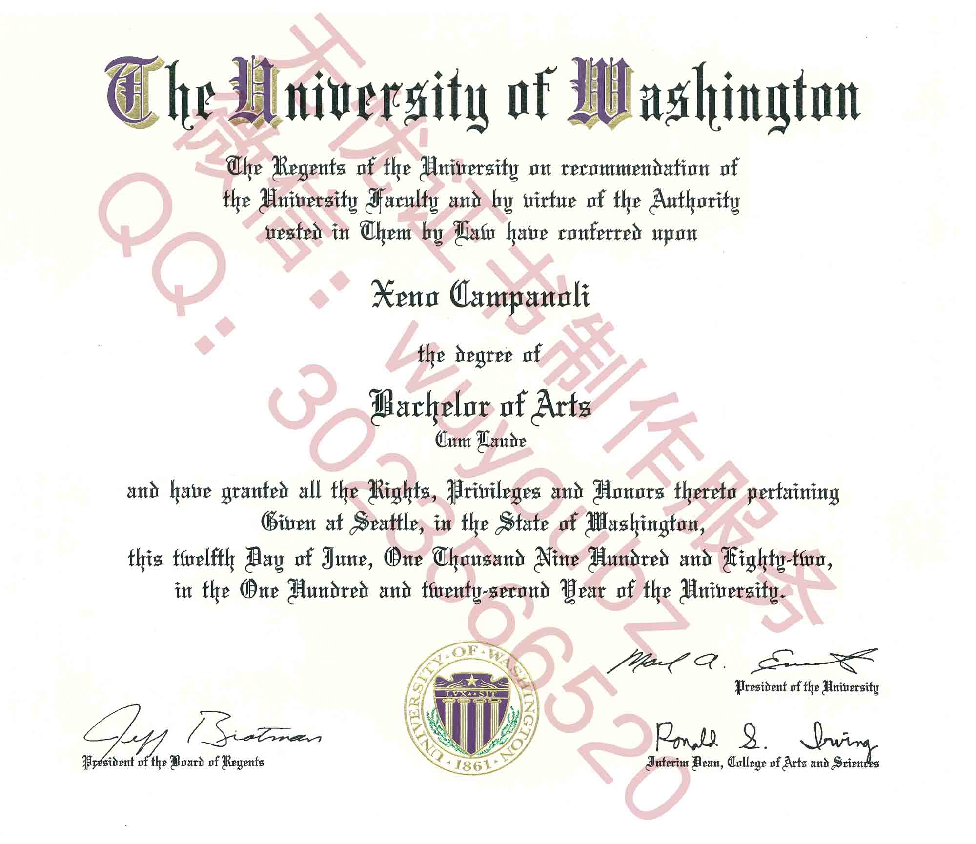 假文凭华盛顿大学毕业证书